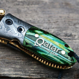 Green Tsetse Fly 1.2 Inches Blade Damascus Neck Knives Handmade Damascus Pocket Folding Knife with Mammoth Tooth Handle