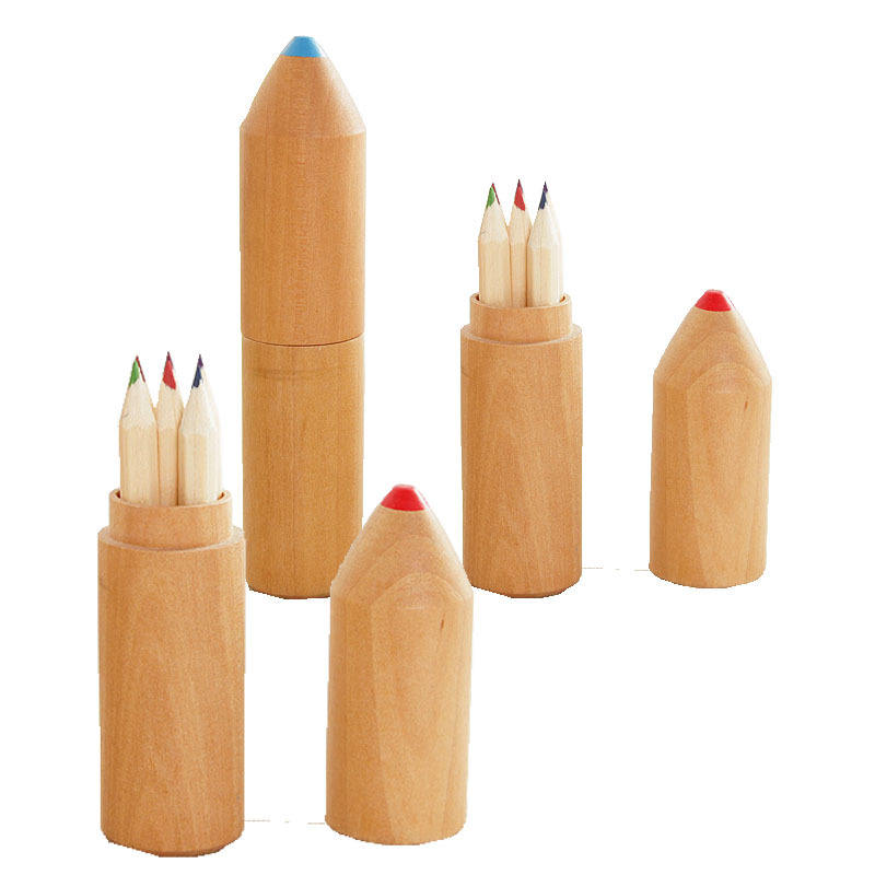 Natural Wooden Color Pencil 3.5 Inch Round Shape Wood Tube