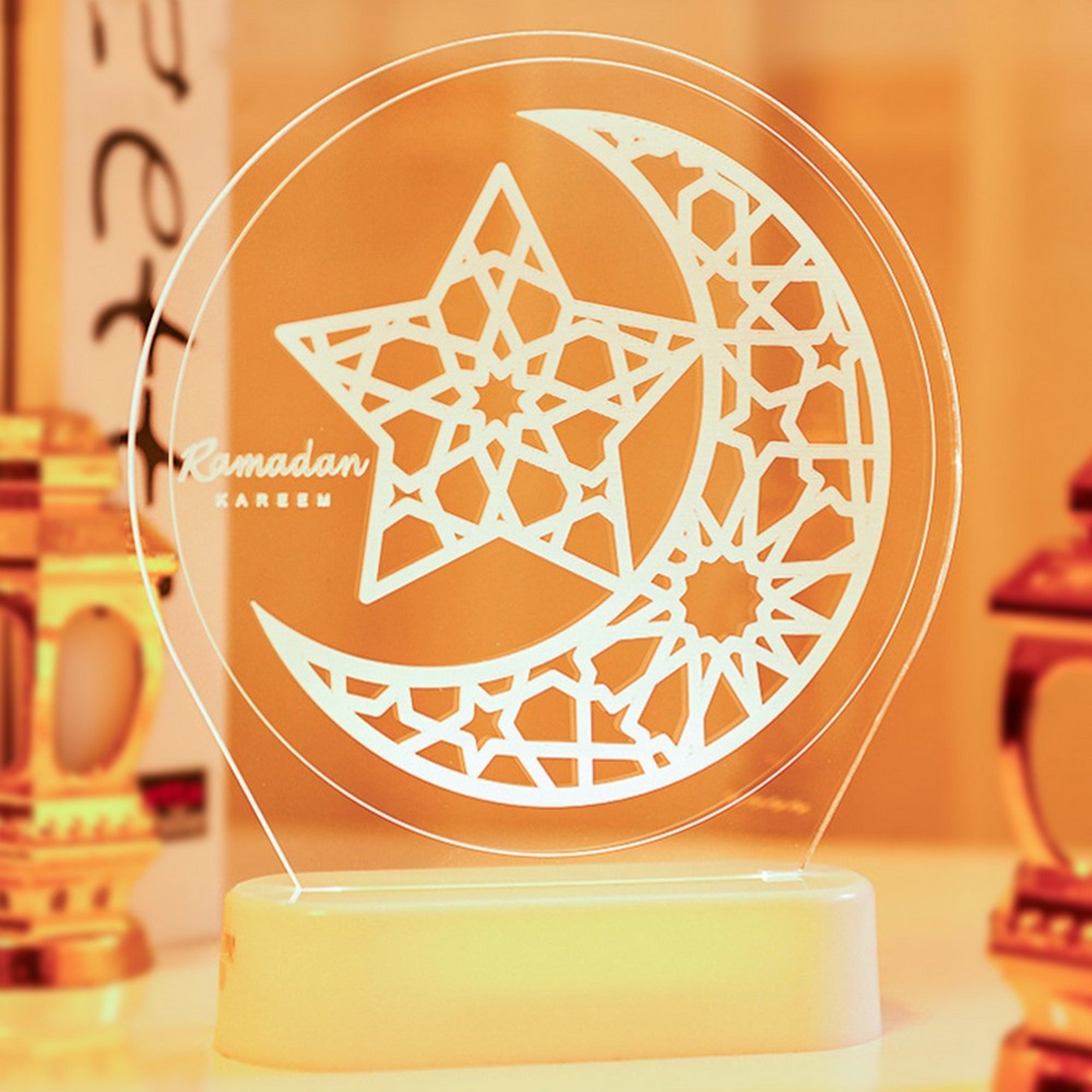 Set of 5 Islamic Acrylic 3D LED Light Table Lamp Optical Atmosphere Night Decoration For Eid & Ramadan