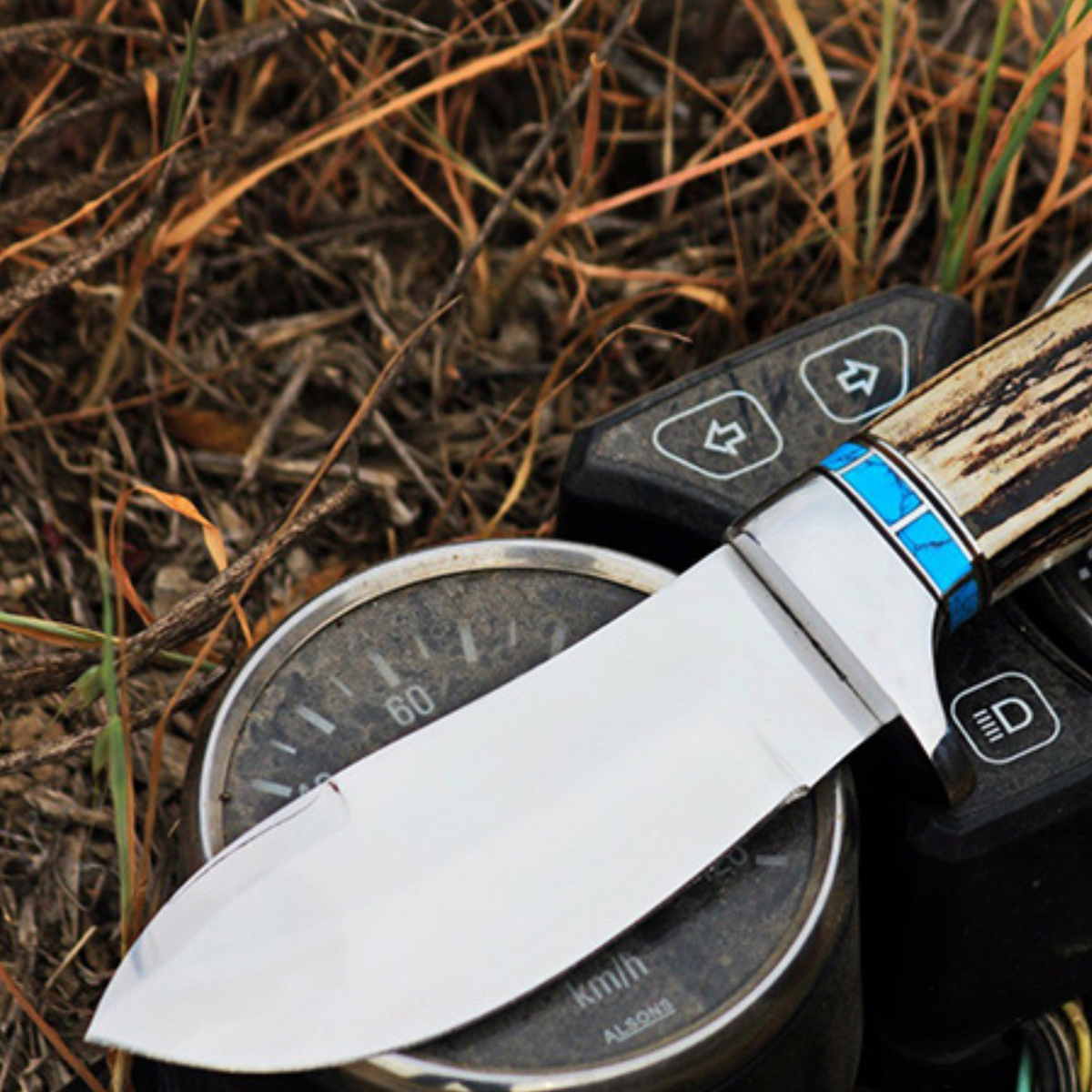PERSIAN YUMA Knife 9.5, Long 4.5, Blade 7oz Hunting Fixed Blade 440C Mirror Polished turquoise Handle Knife