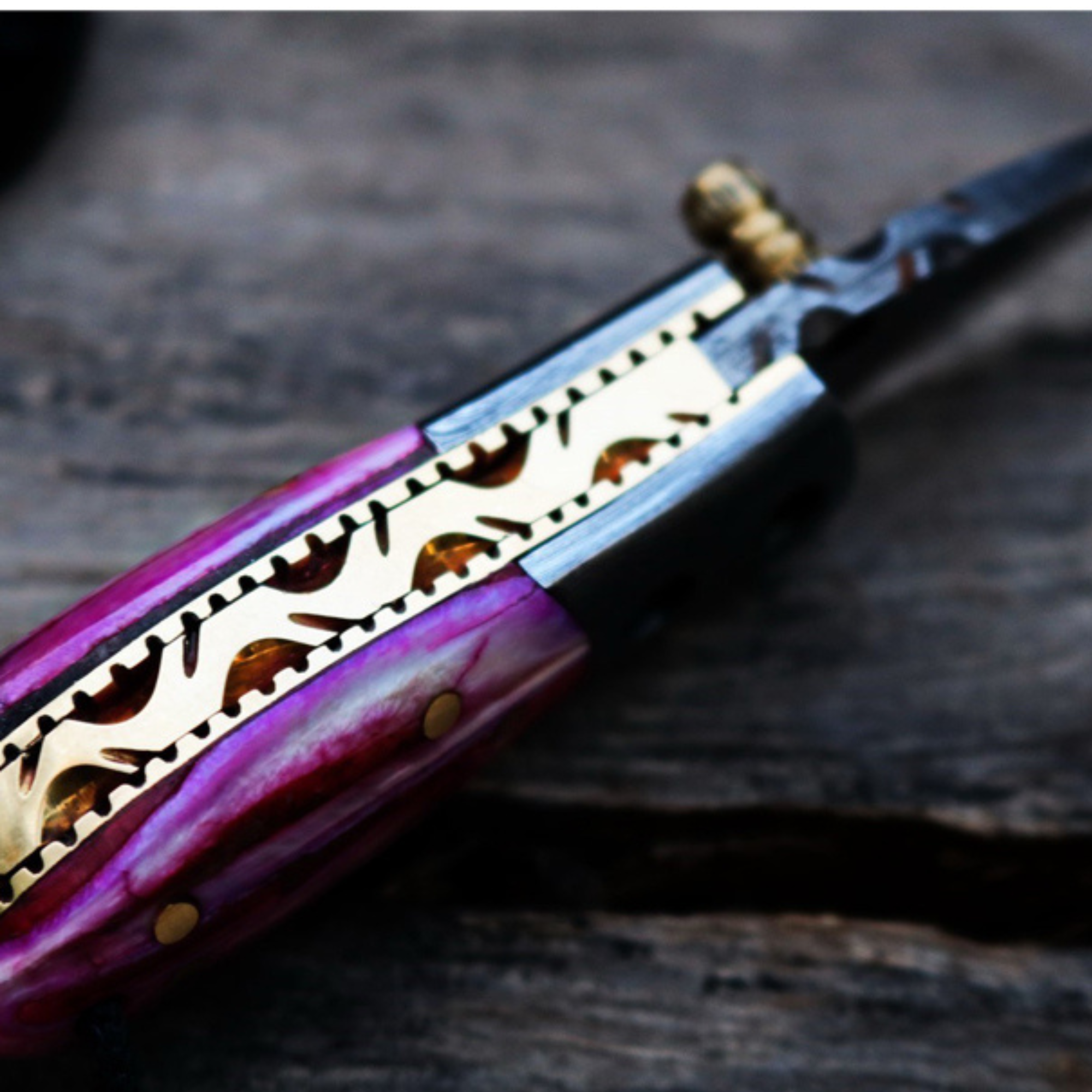 Pink Tsetse Fly 1.2 Inches Blade Damascus Neck Knives Handmade Damascus Pocket Folding Knife with Mammoth Tooth Handle