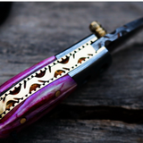 Pink Tsetse Fly 1.2 Inches Blade Damascus Neck Knives Handmade Damascus Pocket Folding Knife with Mammoth Tooth Handle