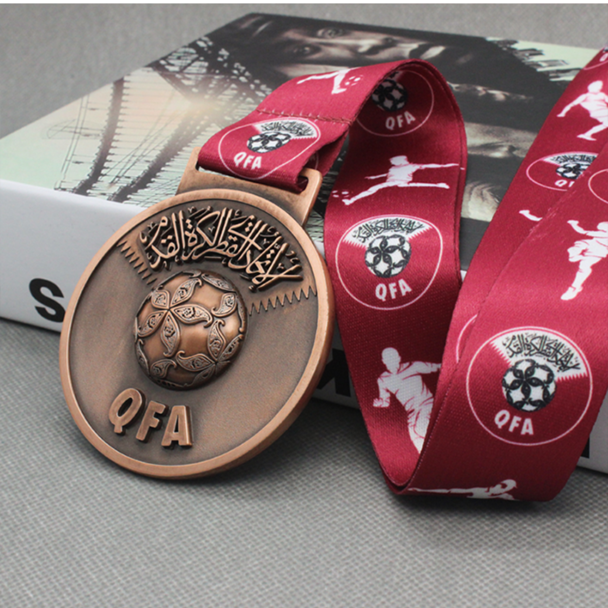 Qatar football for medal ribbon metal