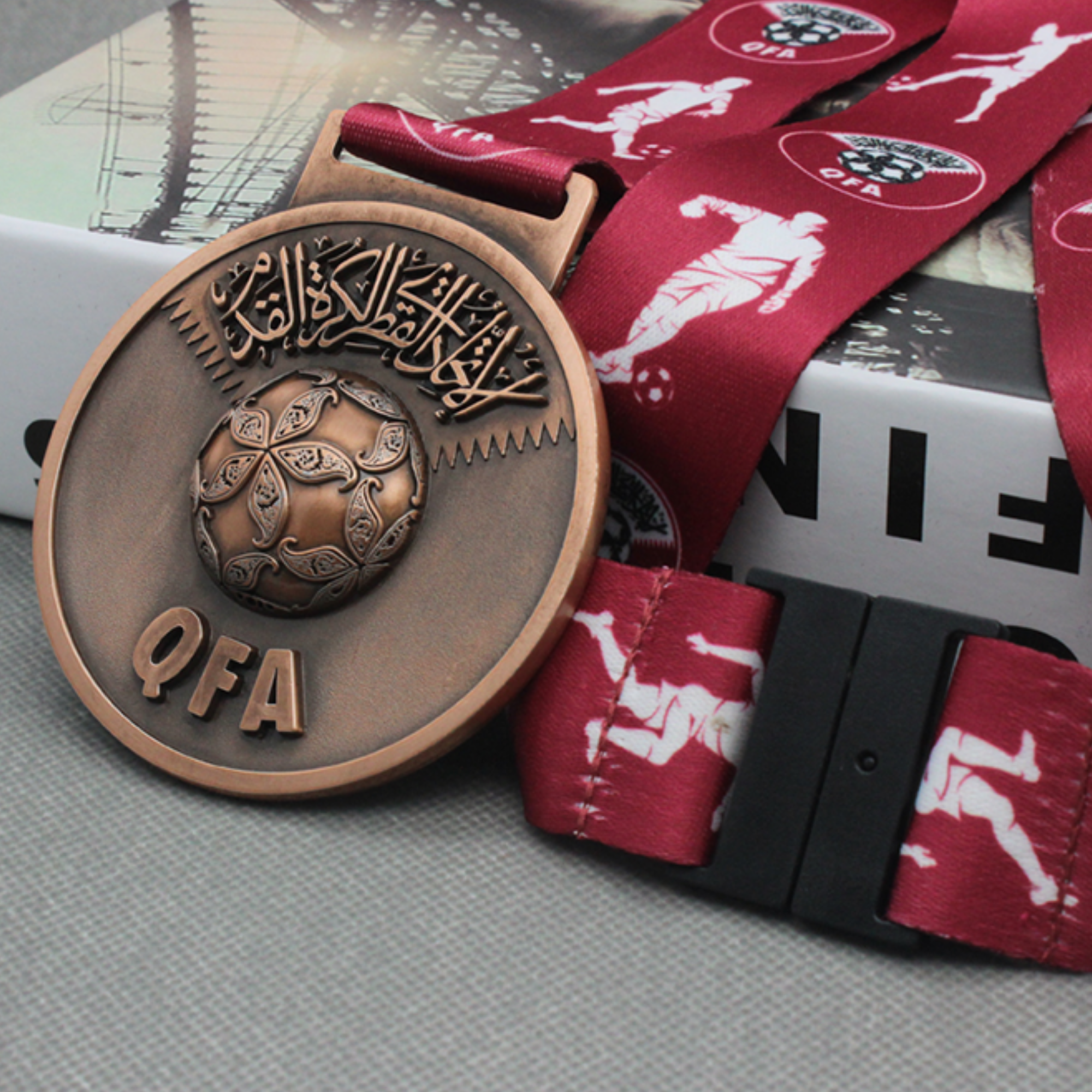Qatar football for medal ribbon metal