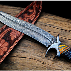 RED DRAGON SLAYER Knife 16? Long 11?Blade ? 16 oz Hunting Fixed Blade Damascus Bowie Knife WITH Mammoth handle