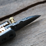 RED Tsetse Fly 1.2 Inches Blade Damascus Neck Knives Handmade Damascus Pocket Folding Knife with Mammoth Tooth Handle