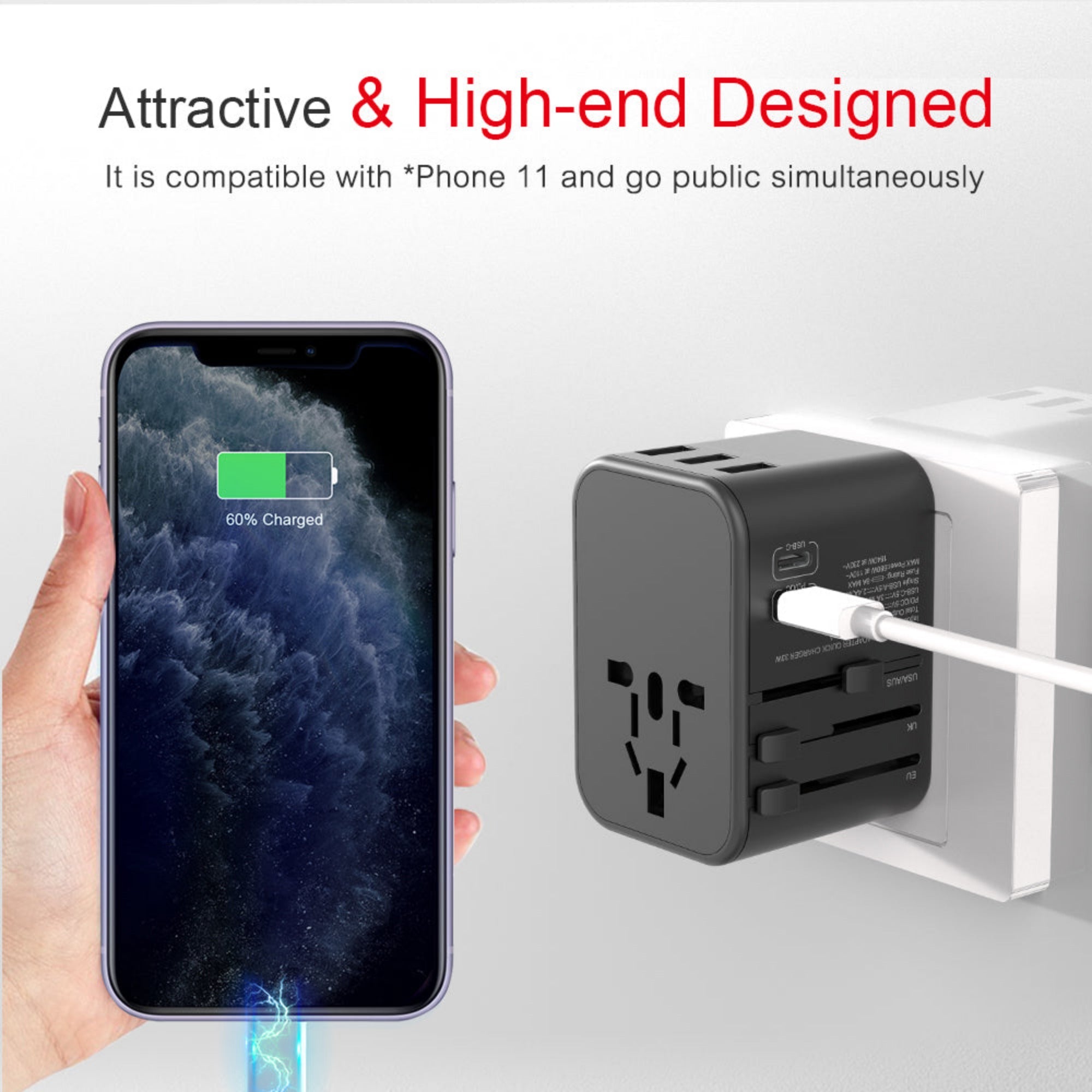 Universal Travel Charger with Double Type-C output - Gifto Graphics
