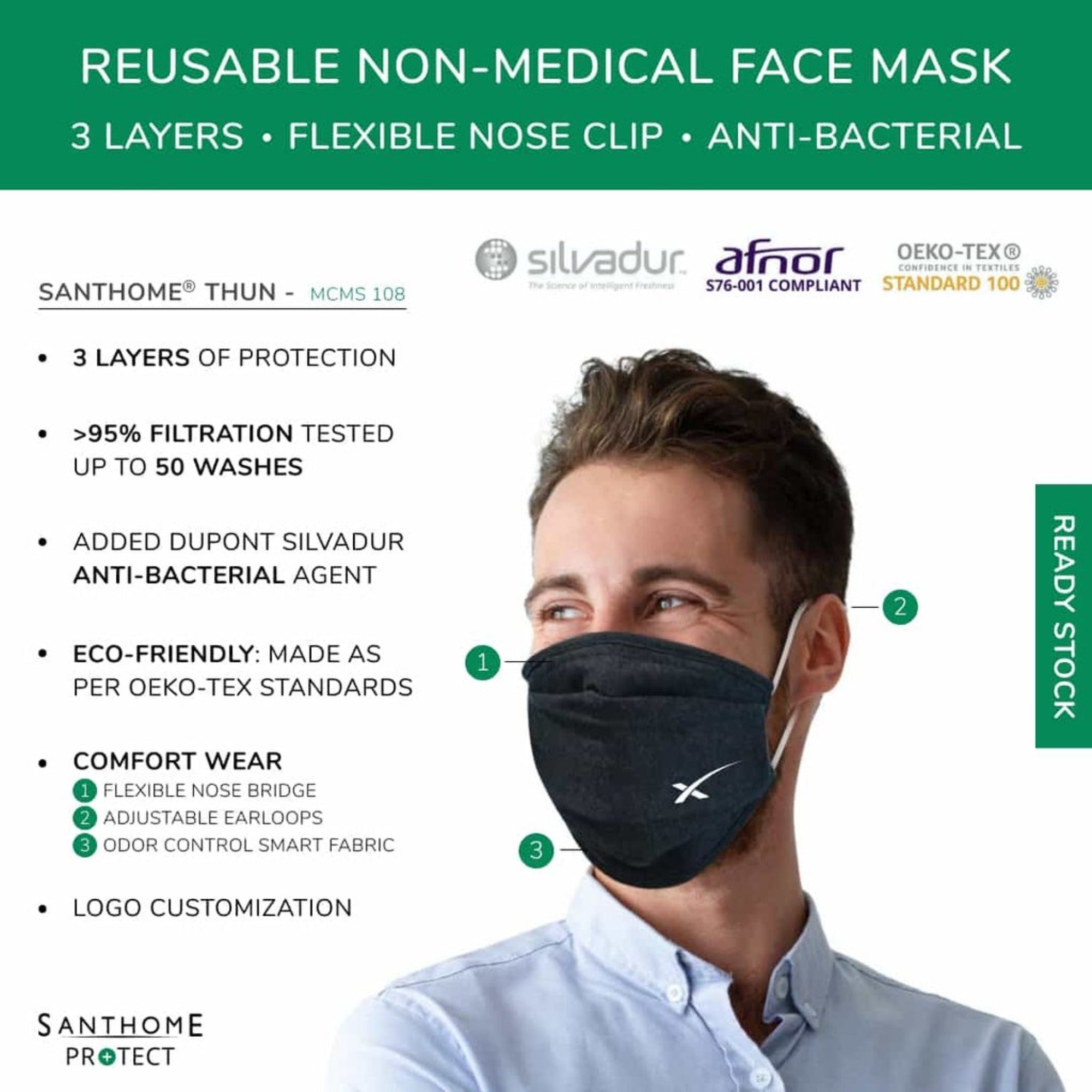 Thun - Santhome Oeko-Tex Face Mask - 3 Layers (Anti-Microbial) - Gifto Graphics