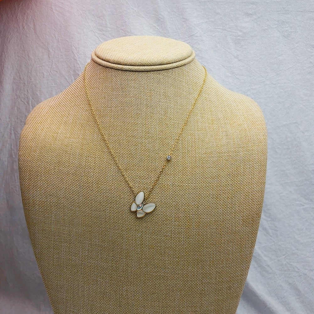 Unique Design Floral White Butterfly Gold Plated Necklace For Women