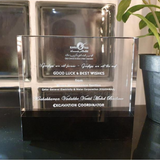 3D Laser Engraved Crystal Cuboid with Black Stand