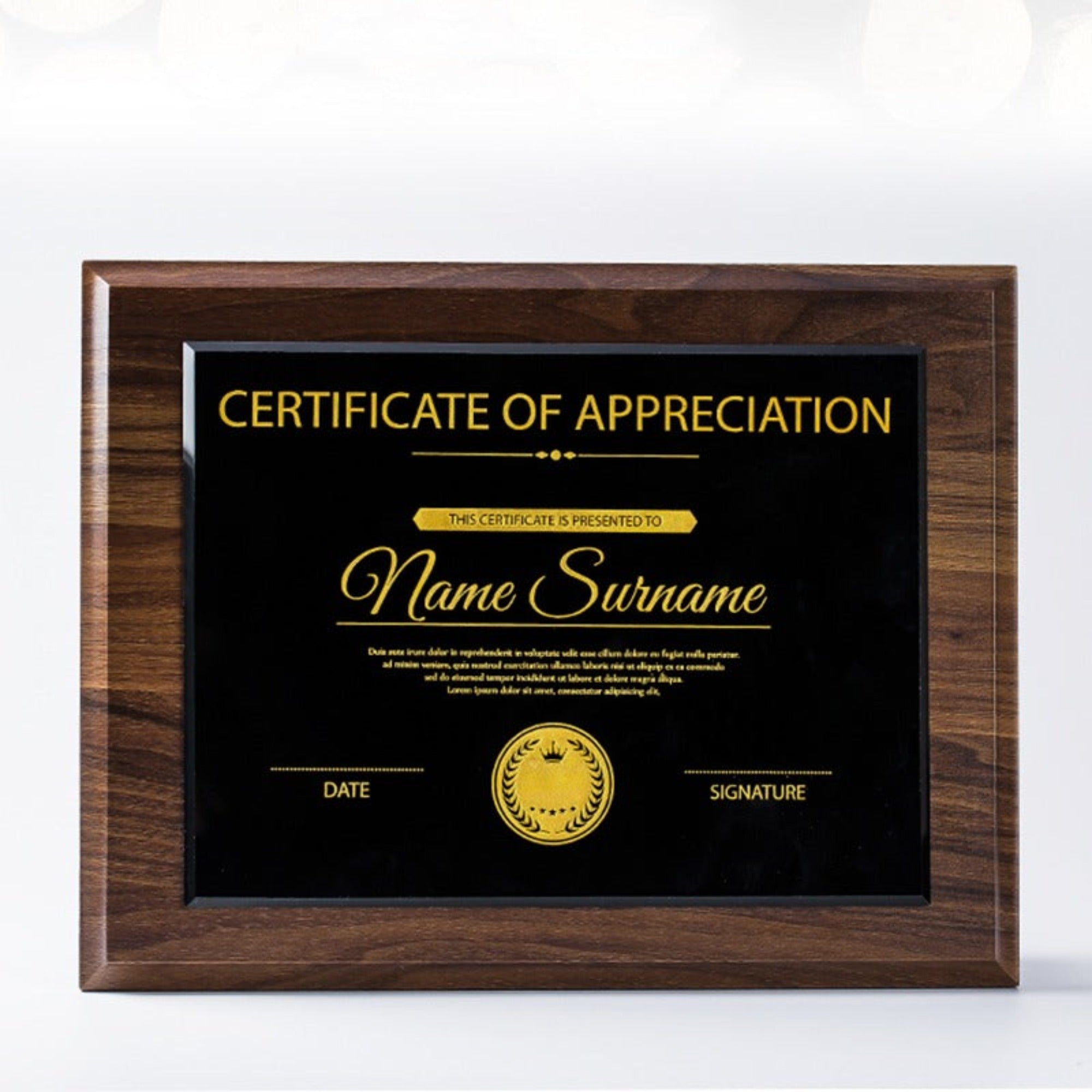 Walnut Wood Plaque with UV Printed Glass Plate - Corporate Award Certificate