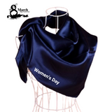 Women Headscarf Portable Popular Polyester Solid Color Satin Big Square Scarf for Daily Life