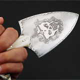 kippah 4 Inches Blade D2 steel Push Dagger Deep skull engraved knife with Antique Tooth Handle