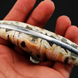 kippah 4 Inches Blade D2 steel Push Dagger Deep skull engraved knife with Antique Tooth Handle