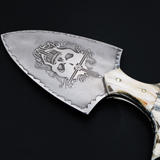 kippah 4 Inches Blade D2 steel Push Dagger Deep skull engraved knife with Antique Tooth Handle