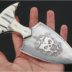 kippah 4 Inches Blade D2 steel Push Dagger Deep skull engraved knife with Antique Tooth Handle